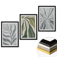 WANDBILDER 3er-Set - 40x60 cm Schwarzer Rahmen - Pflanzenmuster in Grün - Schwarz, Kunststoff (40/60cm) - ArtPrintCave