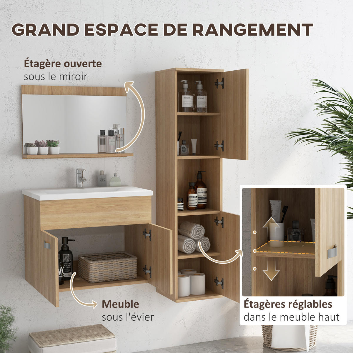 BADEZIMMER 4-teilig DE-17305 Natur - Naturfarben, Holzwerkstoff (30/131.5/30cm) - ComfortXL
