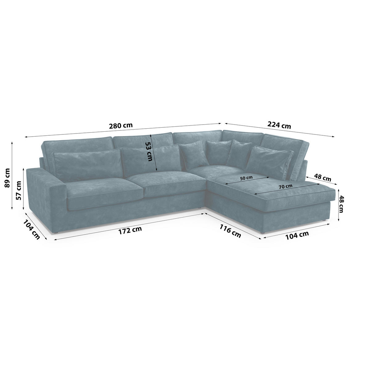 ECKSOFA Eckcouch Monica mini L-form, Blau - Blau, Textil (224/280cm) - Fedve
