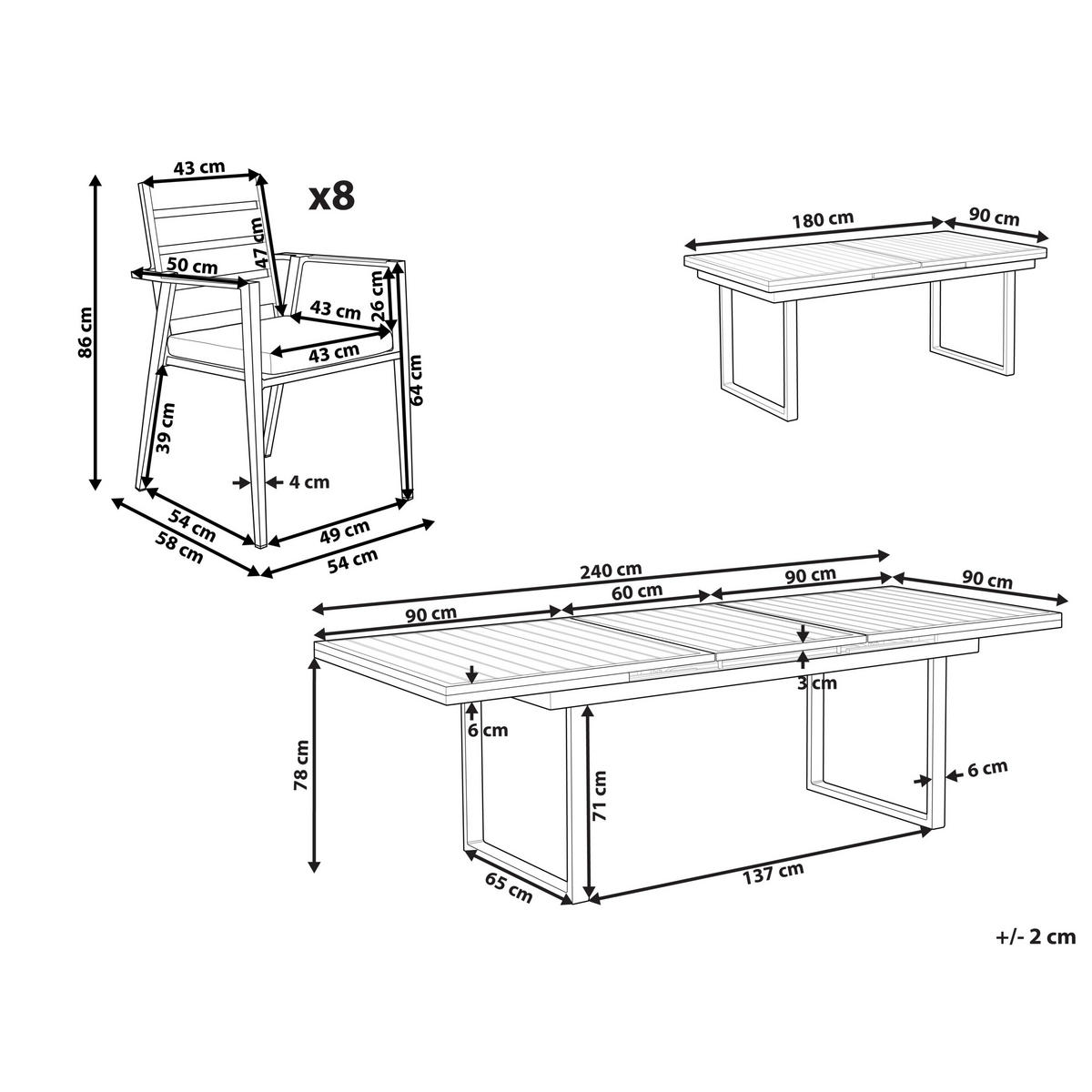 GARTENMÖBEL-SET 8-Sitzer Weiß Valcanetto/Taviano - Hellbraun/Weiß, Metall - Beliani