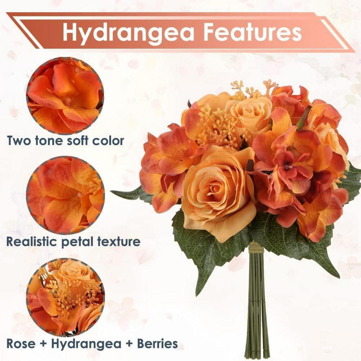 KUNSTBLUMENSTRAUSS 2er Set Hortensie Rosenbouquet Höhe 30cm Orange - Orange, Kunststoff (10cm)