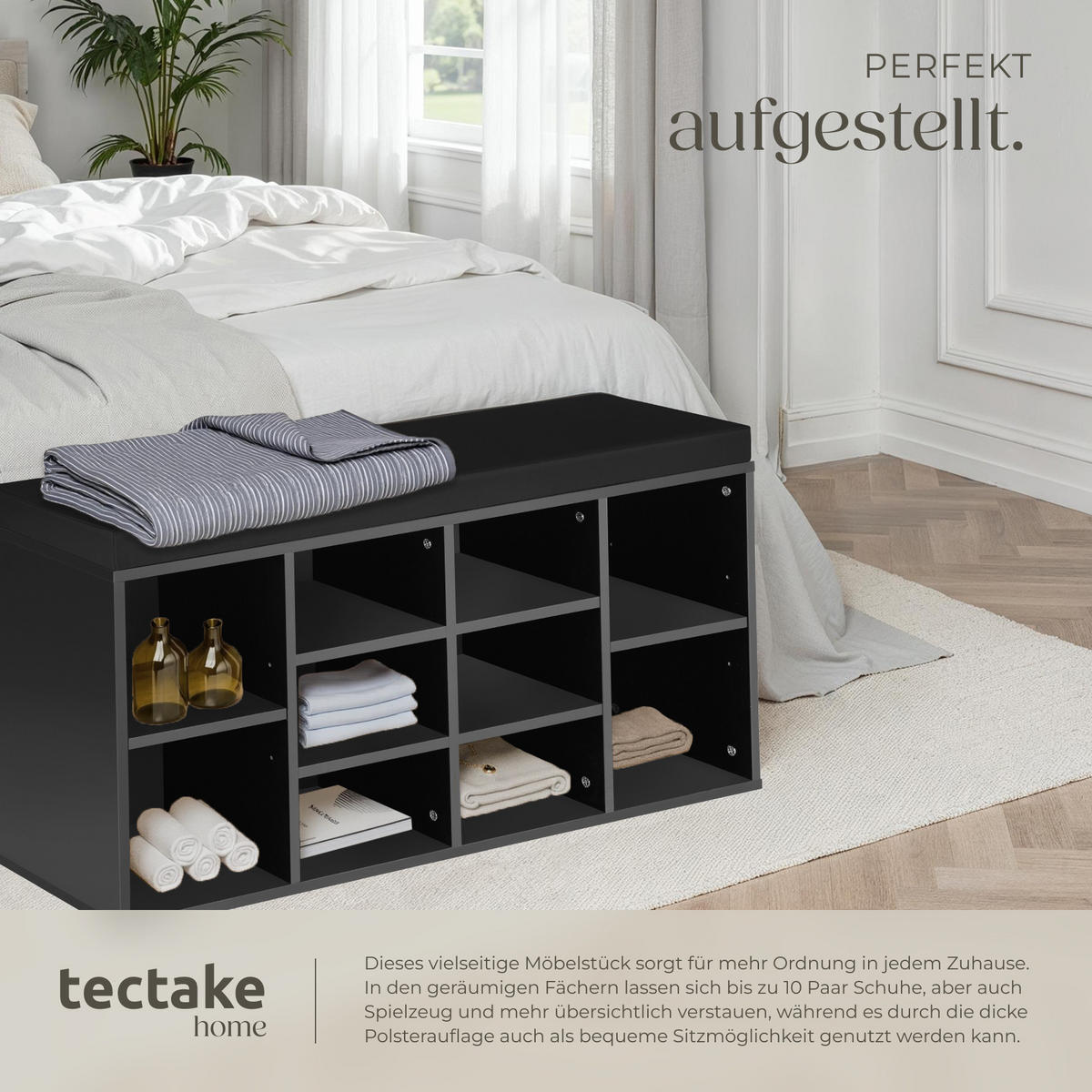 SCHUHSCHRANK Max,103,5 x 48 x 30 cm,schwarz - Schwarz, Holz (30/48/103.5cm) - tectake