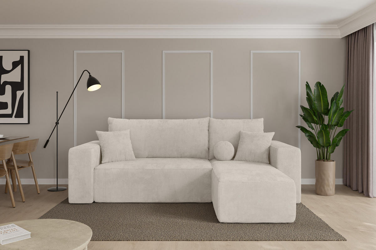 ROHOVÁ SEDAČKA s funkcí spaní, otoman vpravo SENO-L 249x139x85 krémová manšestr - černá/krémová, kompozitní dřevo/textil (249/139cm) - ALTDECOR