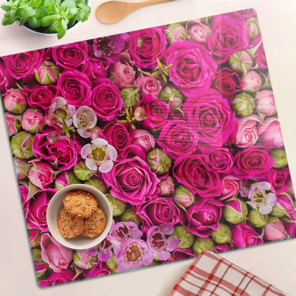 GLASPLATTE 60x52 cm Rosen - Pink, Glas (60/0.4/52cm) - TULUP