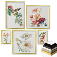 WANDBILDER 5er Set - 50x50 cm & 20x30 cm & 40x60 cm Goldrahmen - Gemalte Blumen, Retro-Vogel - Goldfarben, Kunststoff (40/60cm) - ArtPrintCave