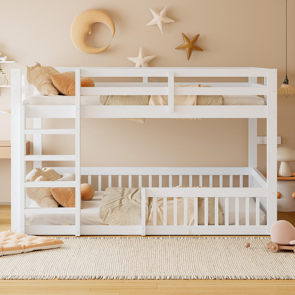 ETAGENBETT 160/200 cm in Weiß mit Schutzgittern und Massivholzkonstruktion - Weiß, Holzwerkstoff - STILVORA