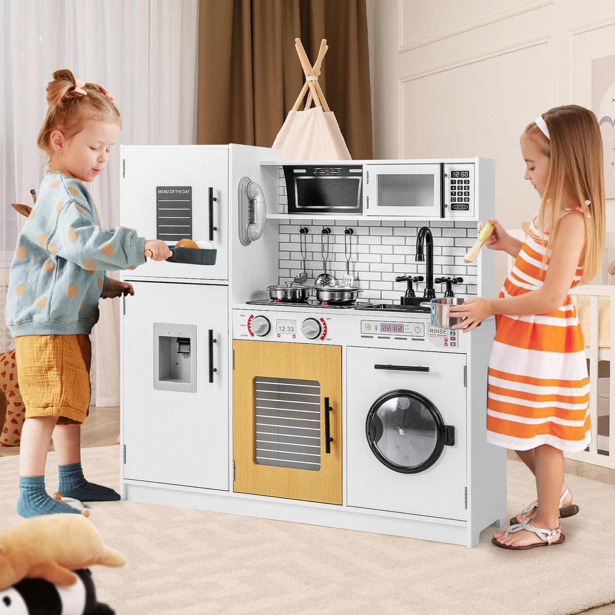 KINDERKÜCHE Weiß - Weiß, Holzwerkstoff (25/80.5/82cm) - COSTWAY