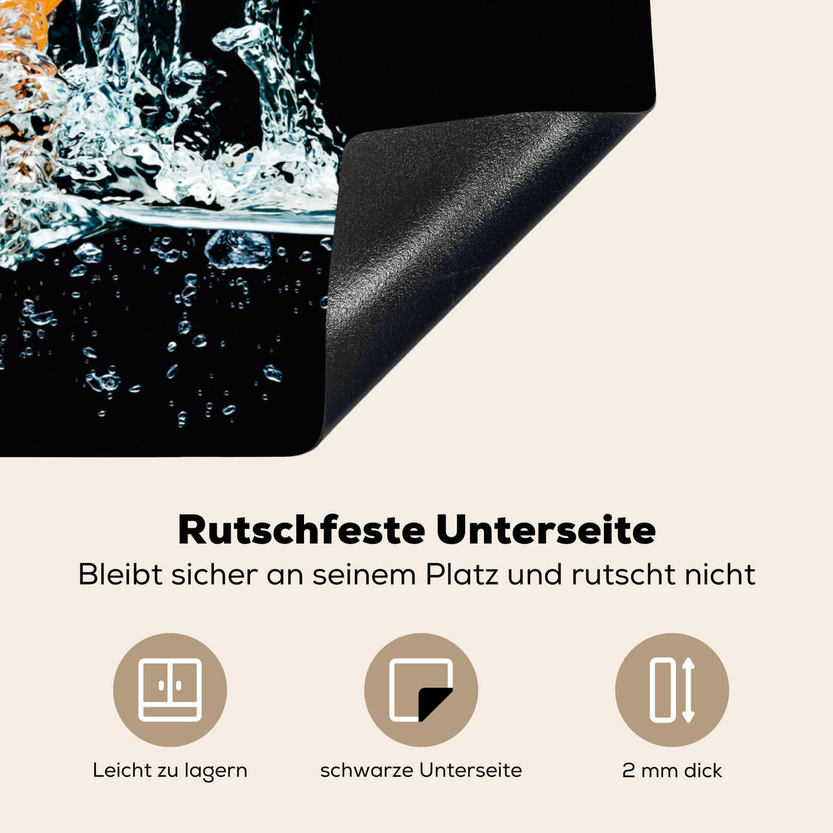 HERDABDECKPLATTE Wasser - Obst - Orange - Erdbeere - Kirsche - Schwarz 70x52 cm - Orange, Kunststoff (70/52/0.2cm) - MuchoWow