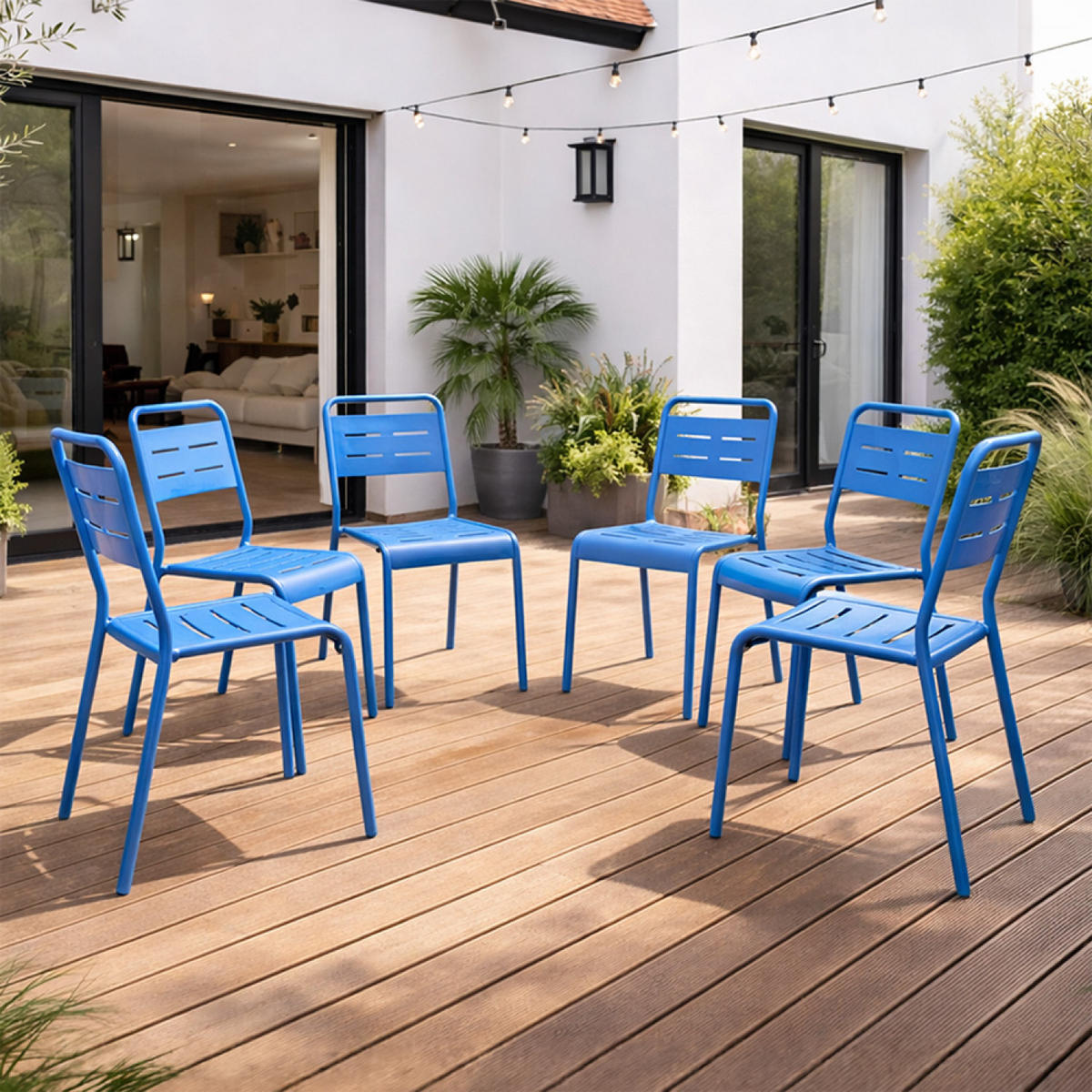STUHL Bergame Blau 6er-Set - Blau, Metall (59/79/43cm) - Concept Usine