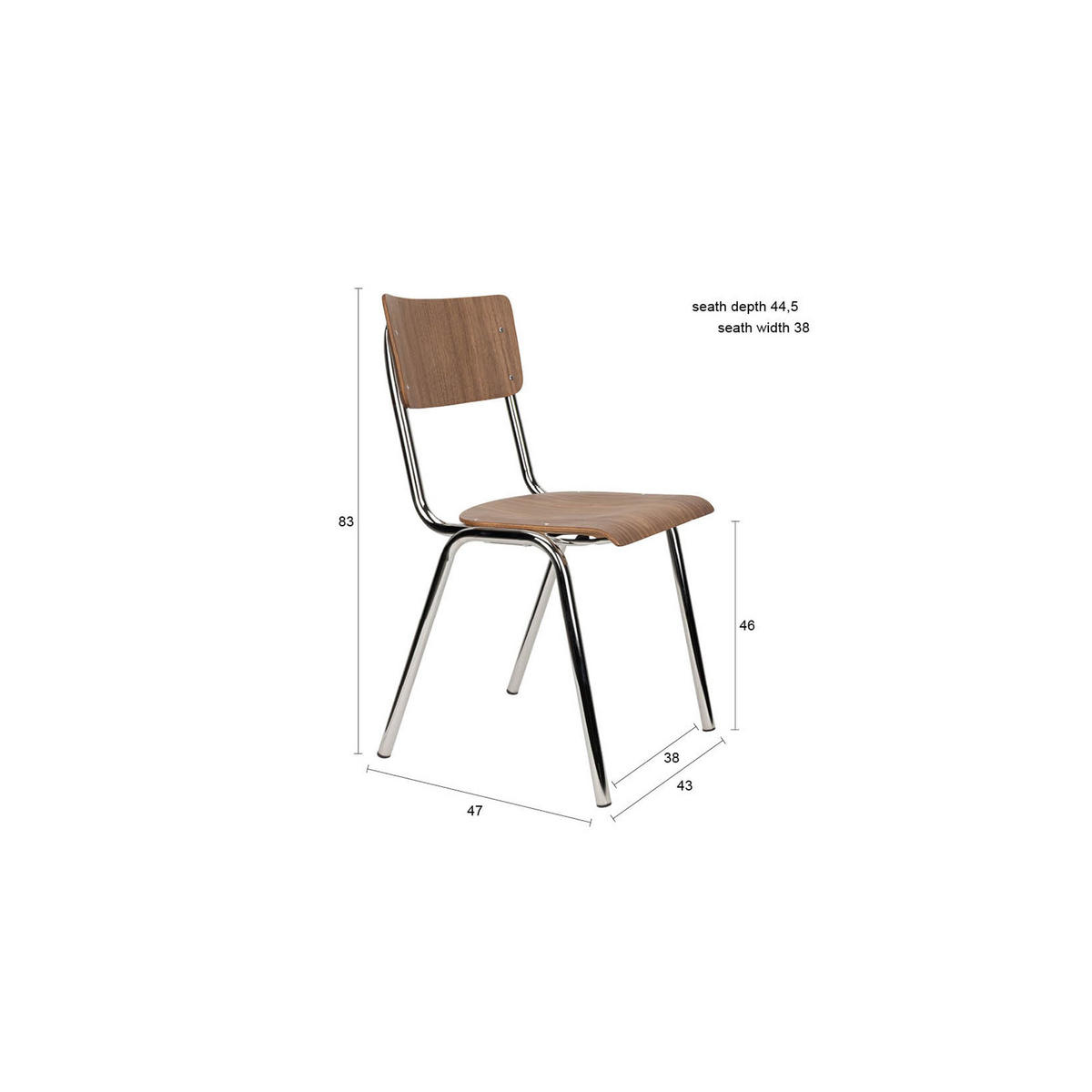 ESSZIMMERSTÜHLE Back to School Walnussfarben/Chroom - 4 er Set - Braun, Holz (43/82.5/49cm) - Zuiver