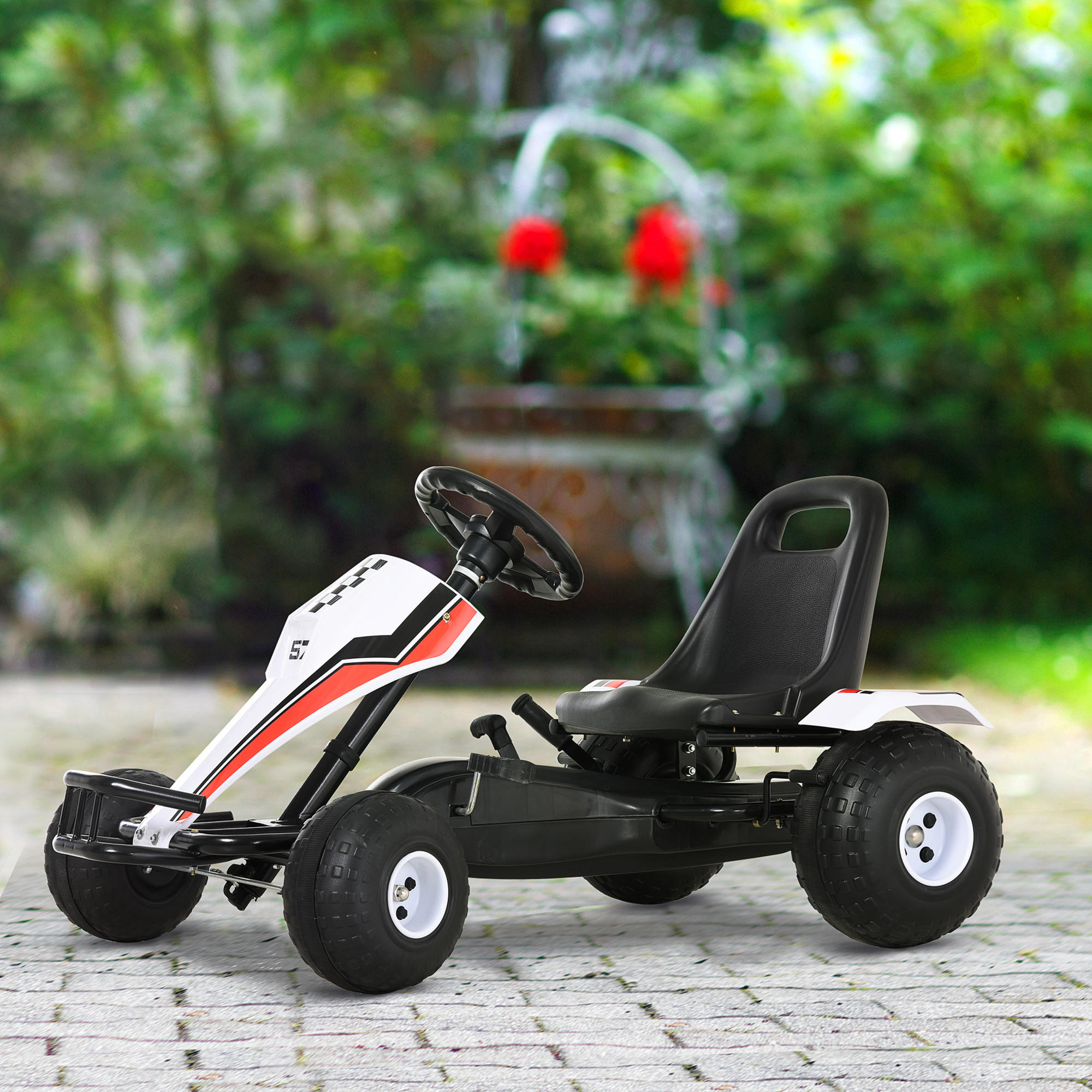KINDER GO KART TRETAUTO, Weiß, Stahl+ - Weiß, Metall (104/66/57cm) - HOMCOM