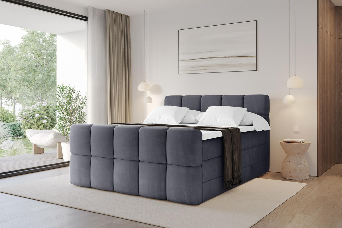 BOXBETT mit Matratze H3/H4 - FAMA-Z KING - 180x200 cm Dunkelgrau Casablanca - Dunkelgrau, Holzwerkstoff (180/200cm) - ALTDECOR