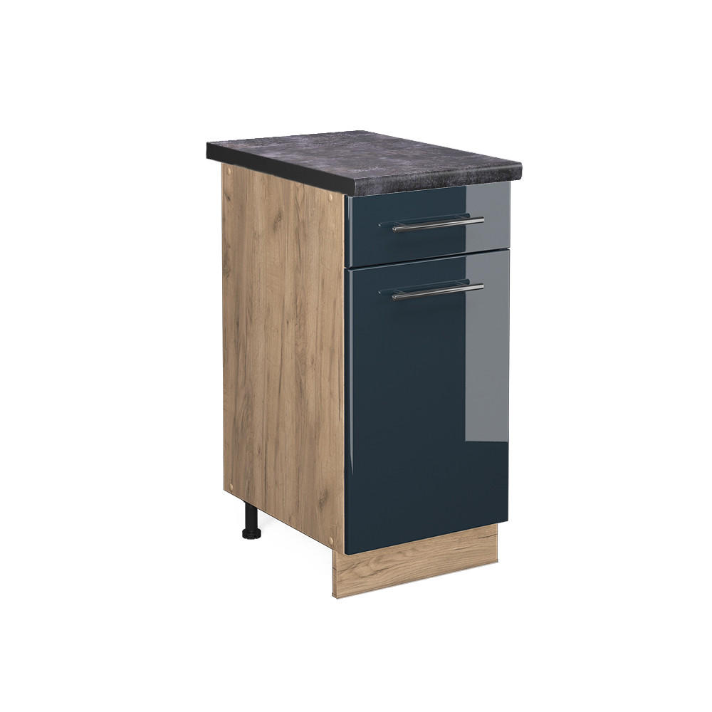 KÜCHENUNTERSCHRANK Fame-Line Dunkelblau Hochglanz 40 cm, AP Anthrazit - Eiche Wotan/Dunkelblau, Holzwerkstoff (40/82/60cm) - Vicco