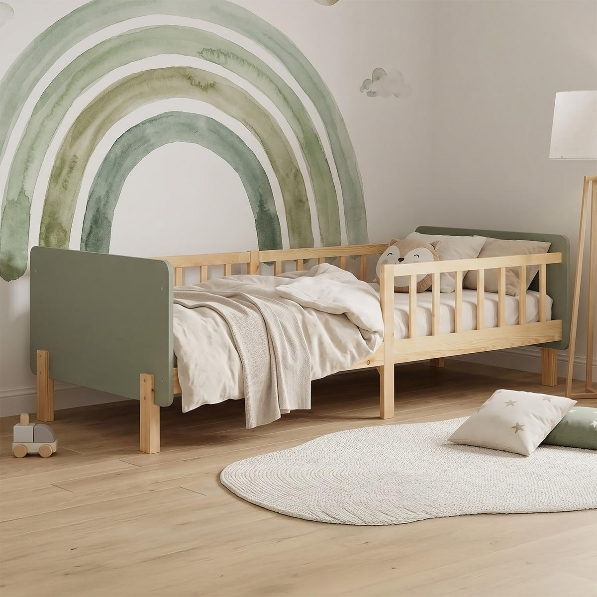 KINDERBETT Grün 90/200 cm Lattenrost Rausfallschutz - Grün, Holz (100/67/208cm) - Homestyle4u