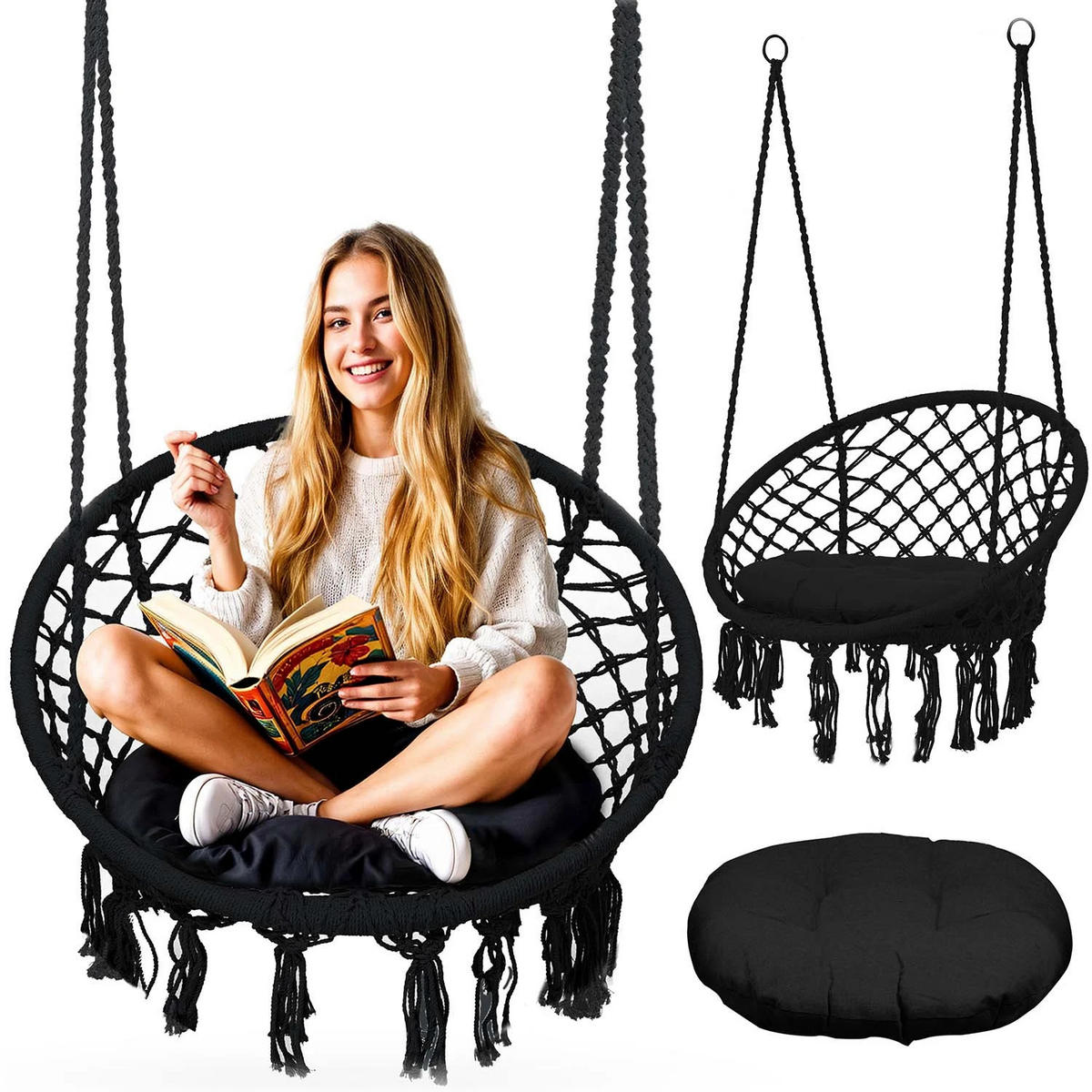 HÄNGESESSEL für den Garten BOHO Schaukel schwarz - Schwarz, Metall (80/39/63cm)