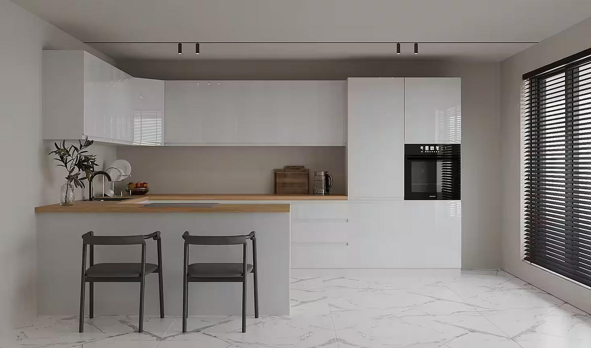 ECKKÜCHE 390 × 260 cm - Aspen K107-M860 - in Weiß /Hochglanz - Weiß, Holz (390/260/210cm)