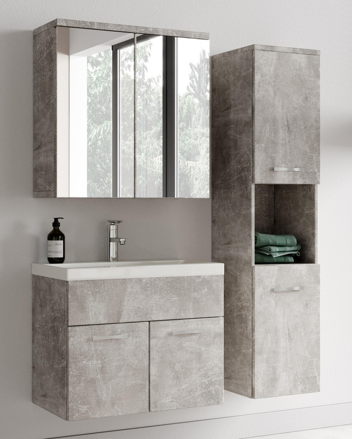 BADMÖBEL-SET Montreal 3 Teile Beton Grau - 60 x 35 x 51 cm - Grau, Holz (60/53/35cm) - Badplaats
