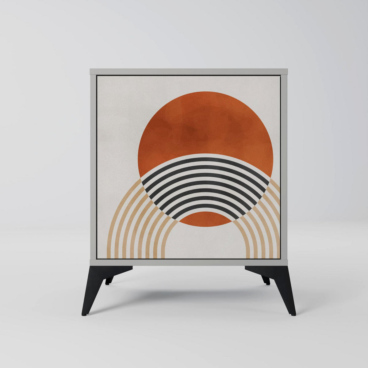 SIDEBOARD SPACE AROUND, Grau, 57,5x42x70,5 cm, Schwarze Metall-Sternfüße - Multicolor/Schwarz, Holzwerkstoff/Metall (57.5/70.5/42cm) - SpaceRebels