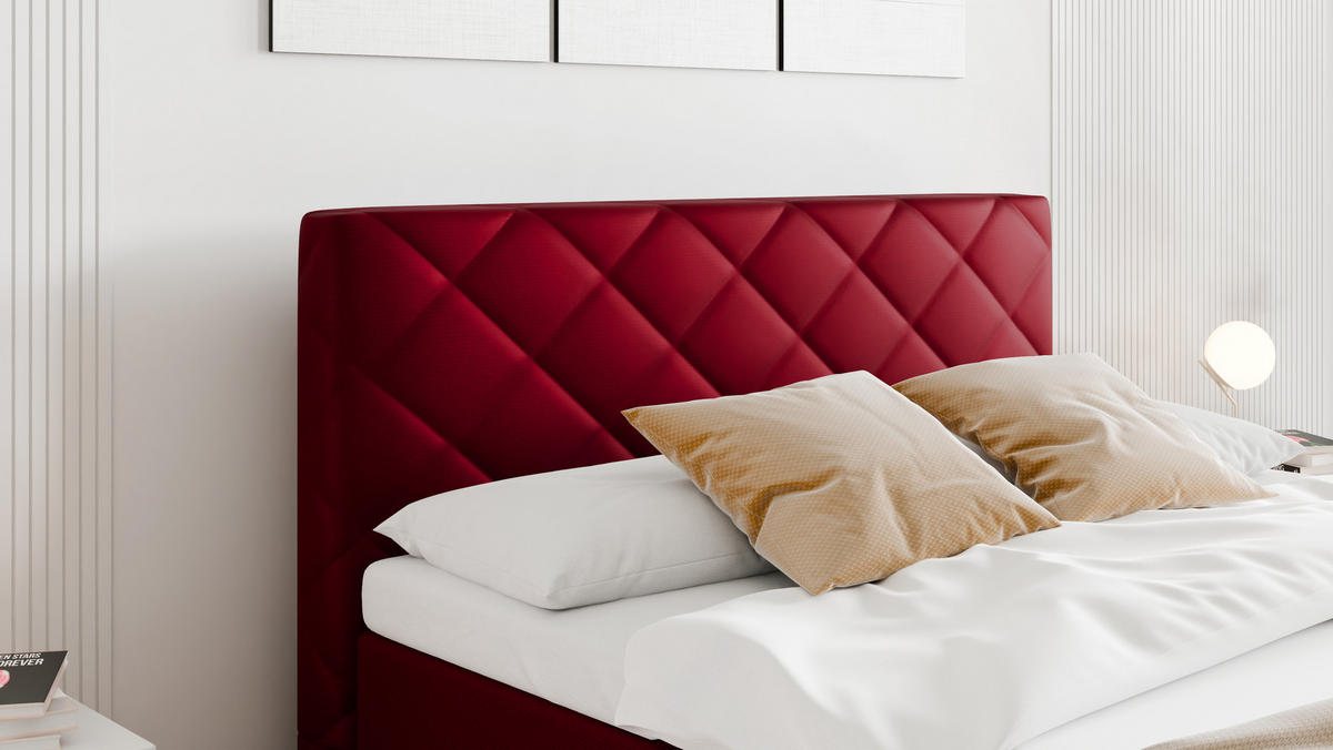 BOXBETT Diamaro 140x200 cm mit Bettkasten und Topper - Rot - Rot, Holz (140/200cm) - Panda Möbel