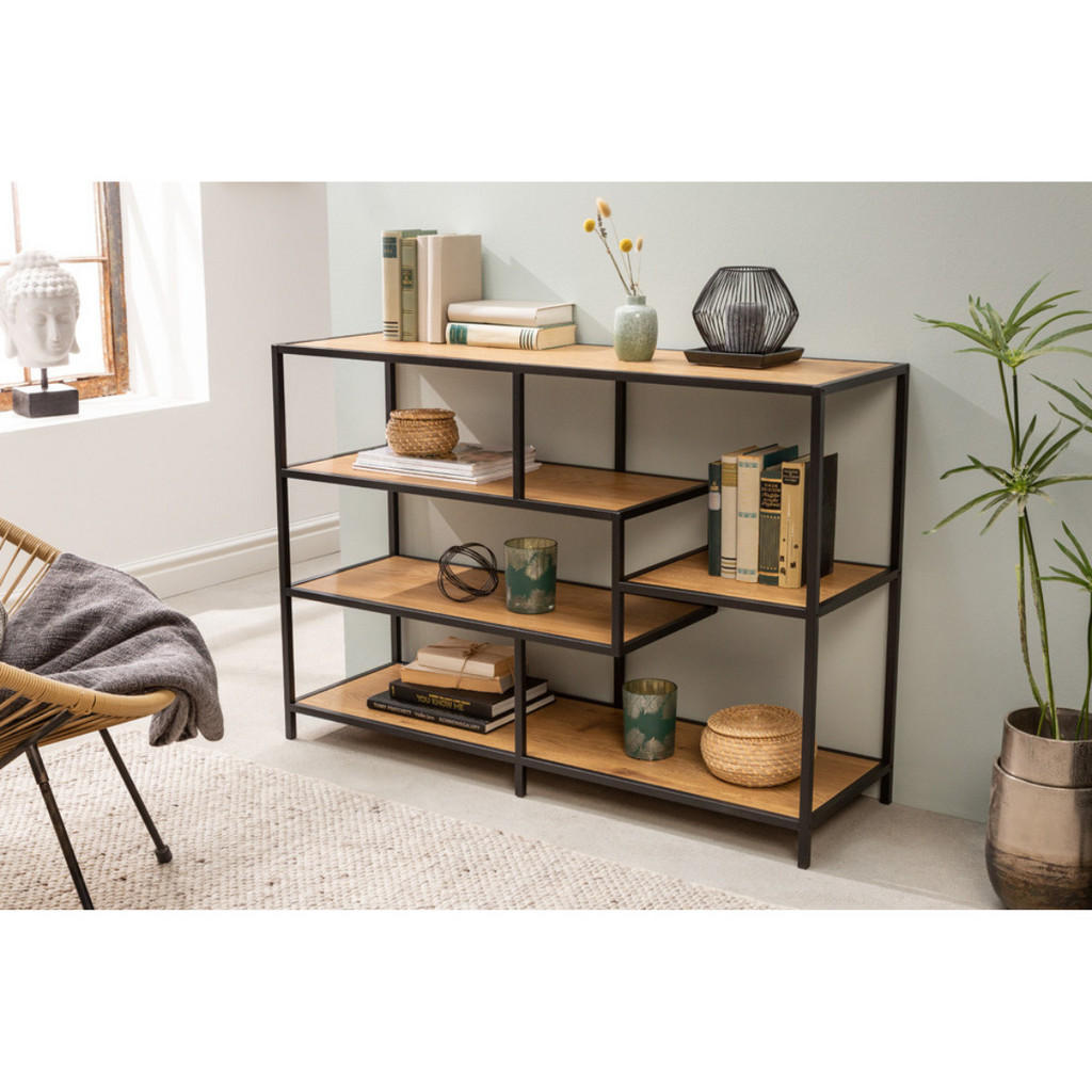 Thumbnail - riess-ambiente Bücherregal, Braun, Schwarz, Holz, Metall, Holz Optik, 114x79x35 cm, Wohnzimmer, ,