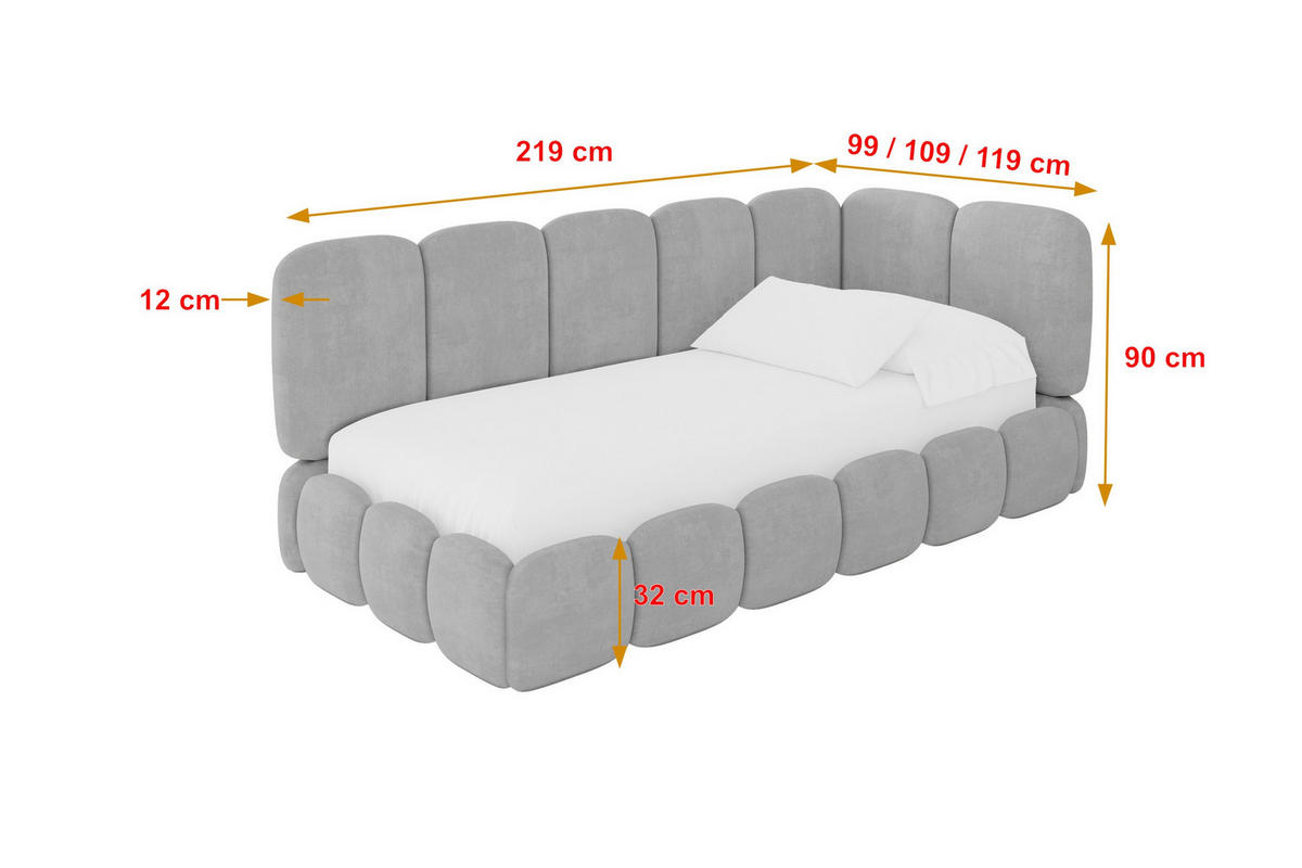 EINZELLBETT Jugendbett mit Bettkasten, Links - AVRY 100x200 Grau - Hellgrau/Grau, Holzwerkstoff/Textil (100/200cm) - ALTDECOR