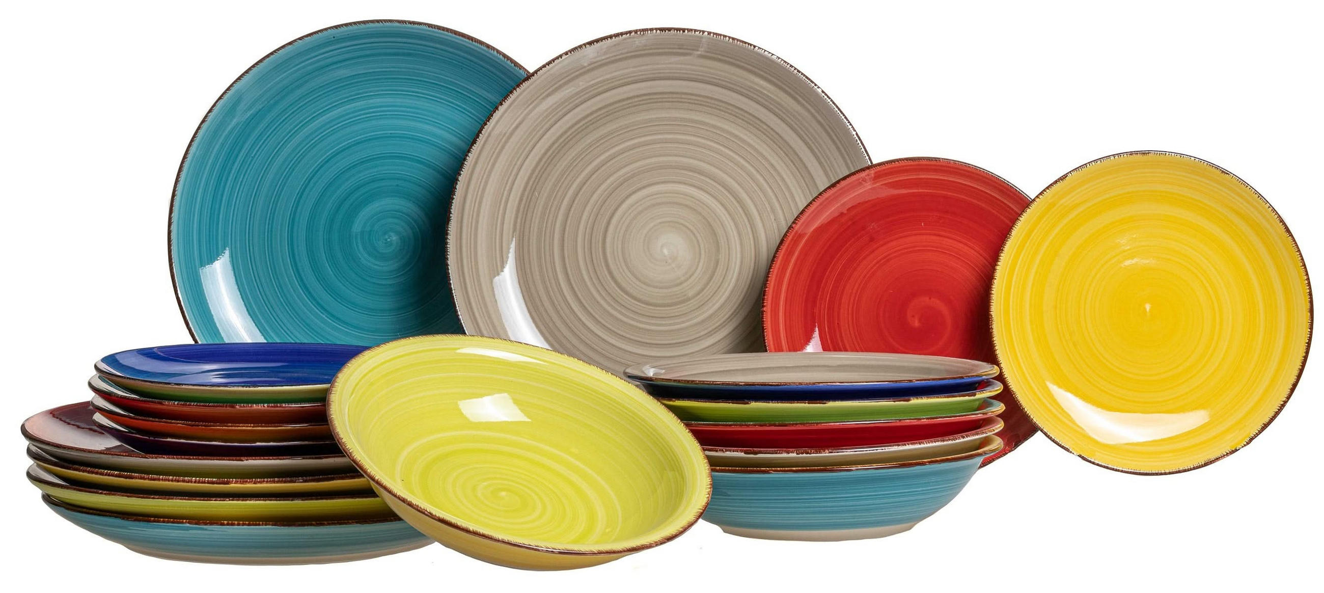 GESCHIRRSET18-TEILIG GESCHIRRSETMalaga - 18-teilig / 6 Personen - 6 Speiseteller, 6 SUPPENTELLER und 6 FRÜHSTÜCKTELLER - Multicolor, Keramik (2/2/1cm) - Studio Tavola