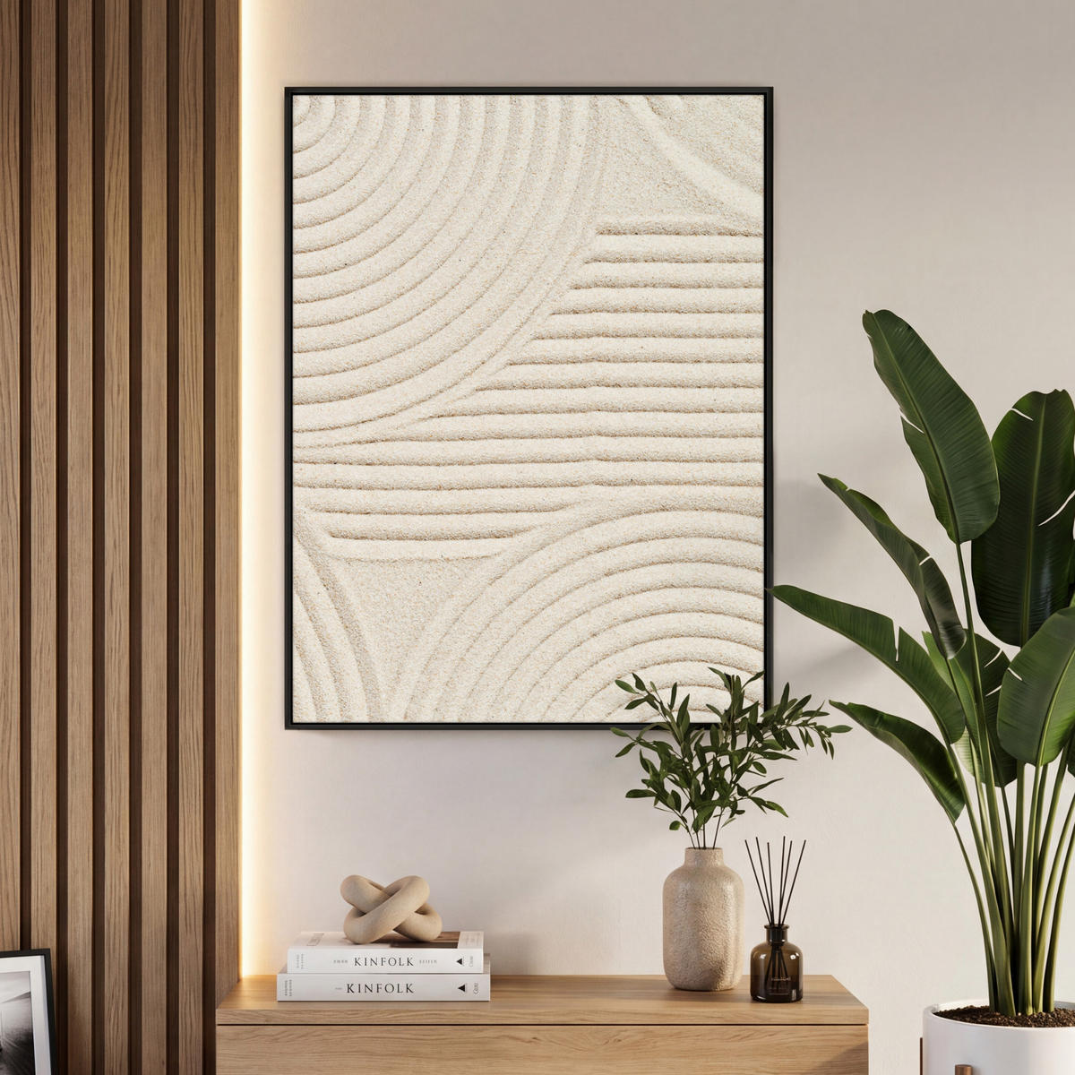 LEINWAND Bilder mit Rahmen - Muster - Abstrakt - Weiß - 70x100 - Beige, Textil (70/100cm) - MuchoWow