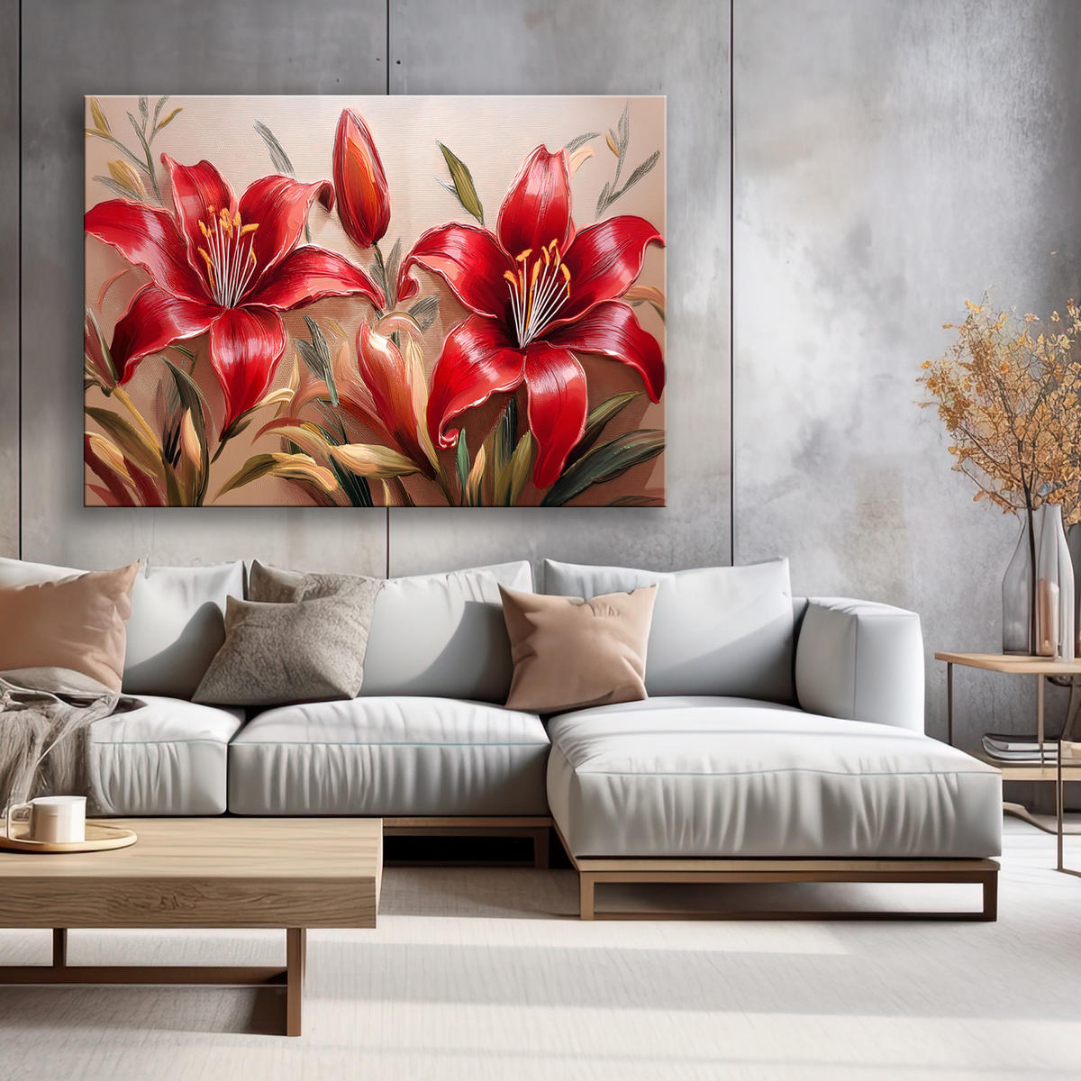WANDBILD rote lilien blumen pflanzen - Rot, Textil (60/40cm) - Feeby