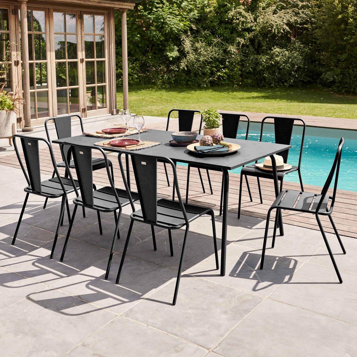 GARTENSET 9-tlg., Grau - Grau, Metall - Oviala