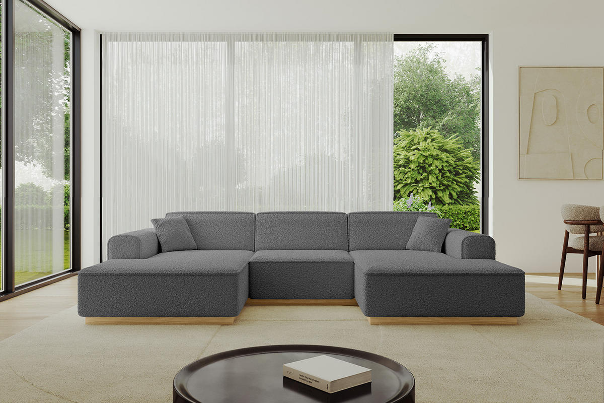 WOHNLANDSCHAFT IREA-U1-v2 - 297x165x81 cm Grau - Grau, Holzwerkstoff/Textil (297/81/165cm) - ALTDECOR