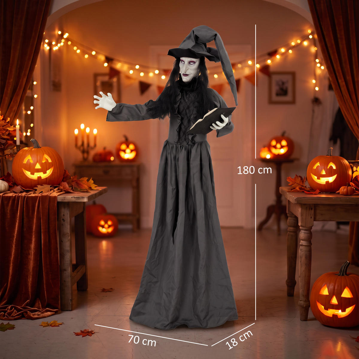 HALLOWEEN-HEXE Metall Polyesterfaser Dunkelgrau - Dunkelgrau, Metall (18/180/70cm) - HOMCOM