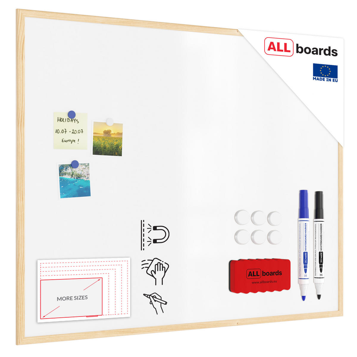 WHITEBOARD Magnetisch mit Naturholzrahmen 100x80cm - Weiß, Metall (100/80/1.5cm) - ALLboards