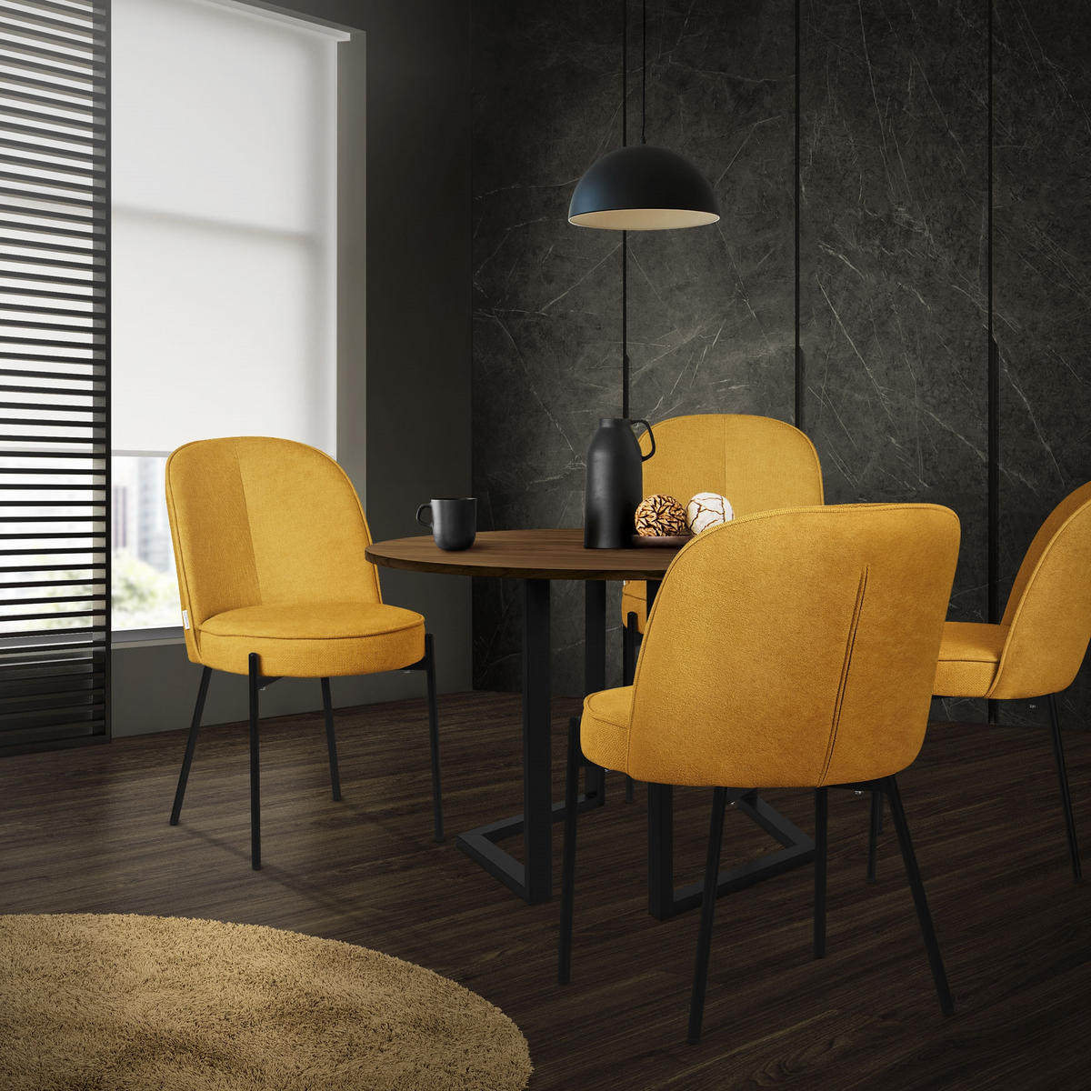 ESSZIMMERSTUHL 6er Set Senf mit Stoffbezug - Gelb/Schwarz, Textil/Metall (50/83/63cm) - ML-DESIGN