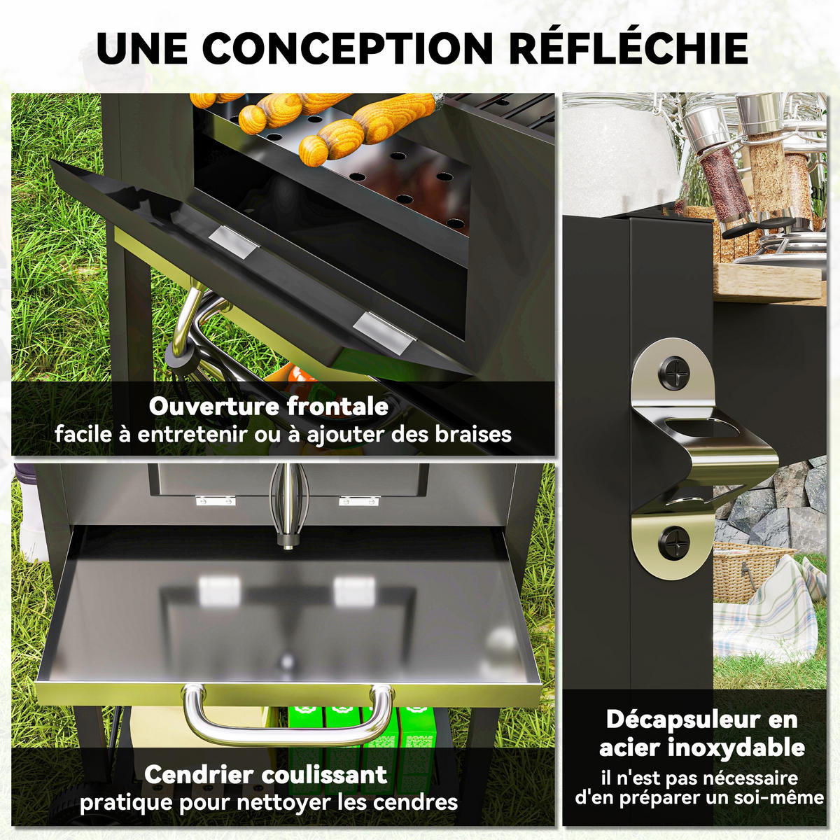 HOLZKOHLEGRILL DE-18268 Schwarz - Schwarz, Metall (58/107/112cm) - ComfortXL