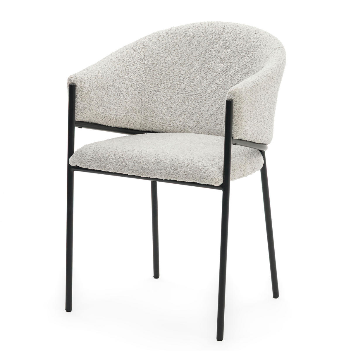 STUHL BUENO gespolsterter - hellgrau - Glamour Boucle Chenille - Hellgrau/Schwarz, Textil/Metall (55/83/56cm) - NEW HOME