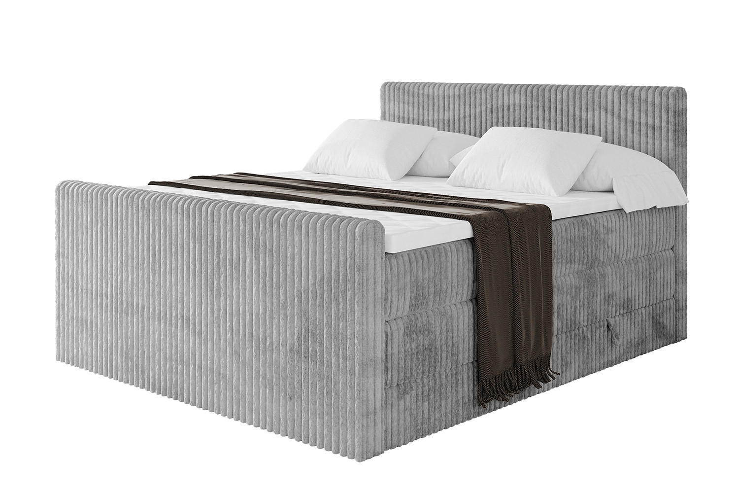 BOXSPRINGBETT mit Matratze H3|H4 und Lattenrost - TOLO-Z KING 140x200 Cord - Hellgrau - Hellgrau, Holzwerkstoff (140/200cm) - ALTDECOR