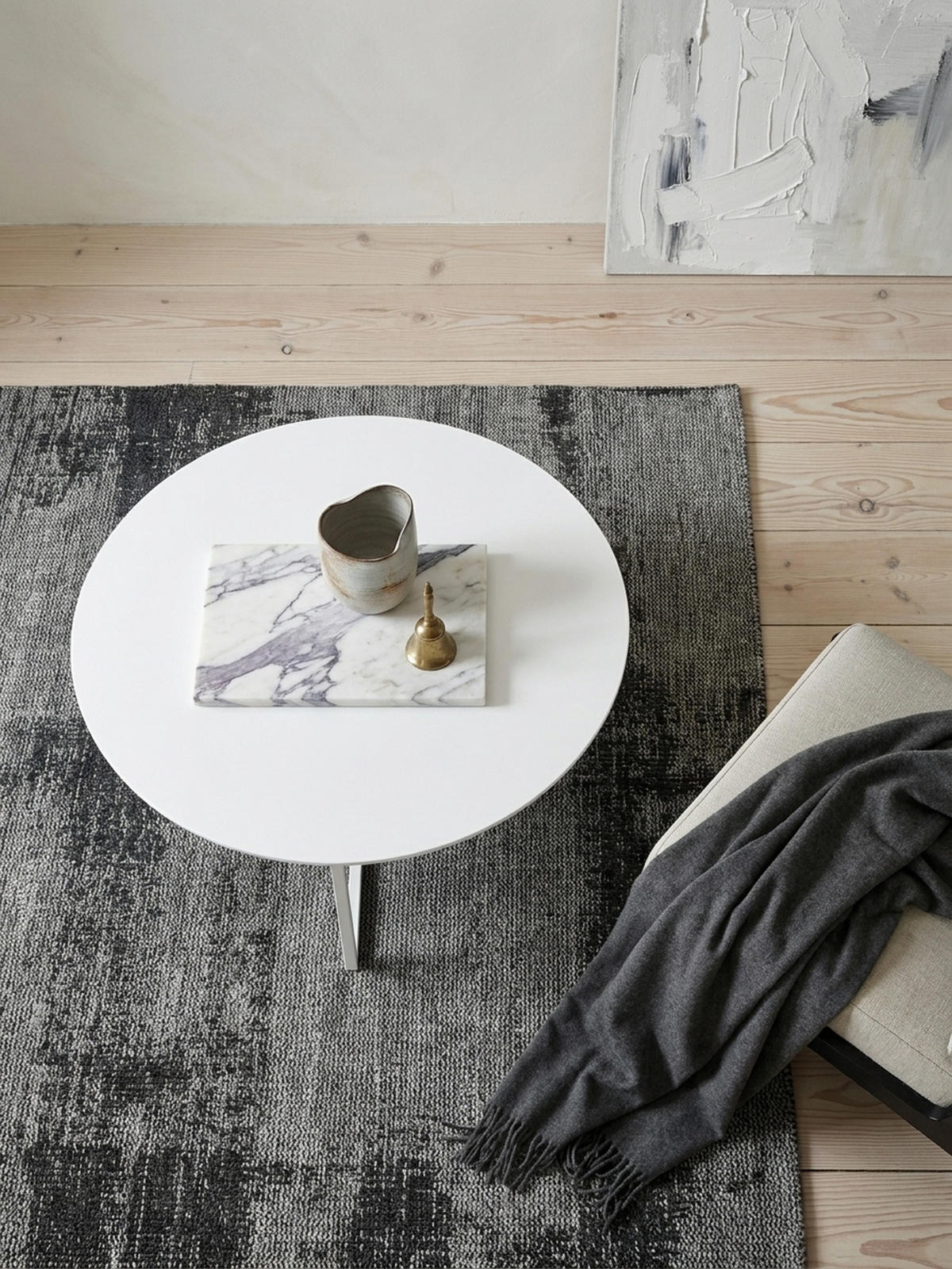COUCHTISCH rund, Weißes MDF-Holz mit Metallbeinen, Durchmesser 80 cm, Höhe 33 cm - Weiß, Holz/Metall (80/80/33cm) - KADIMA DESIGN