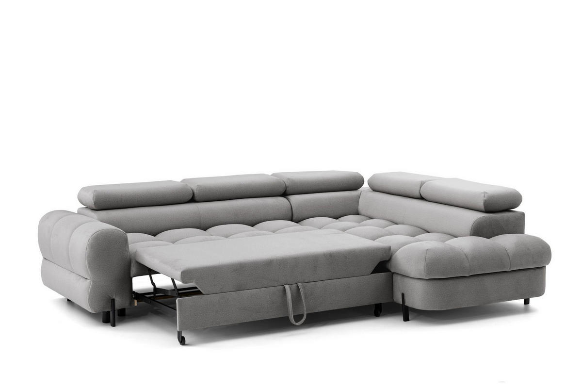 ECKSOFA BOWL L Rechts mit Schlaffunktion 125x195 Velours Grau - Schwarz/Grau, Holz/Textil (195/260cm) - Muffo