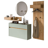 GARDEROBEN-SET Salbei grün, Eiche Artisan 205 cm 4-teilig, Garderobenschränke hängend - Salbeigrün/Eiche Artisan, Glas/Holzwerkstoff (205/197/32cm) - Inn.Furn