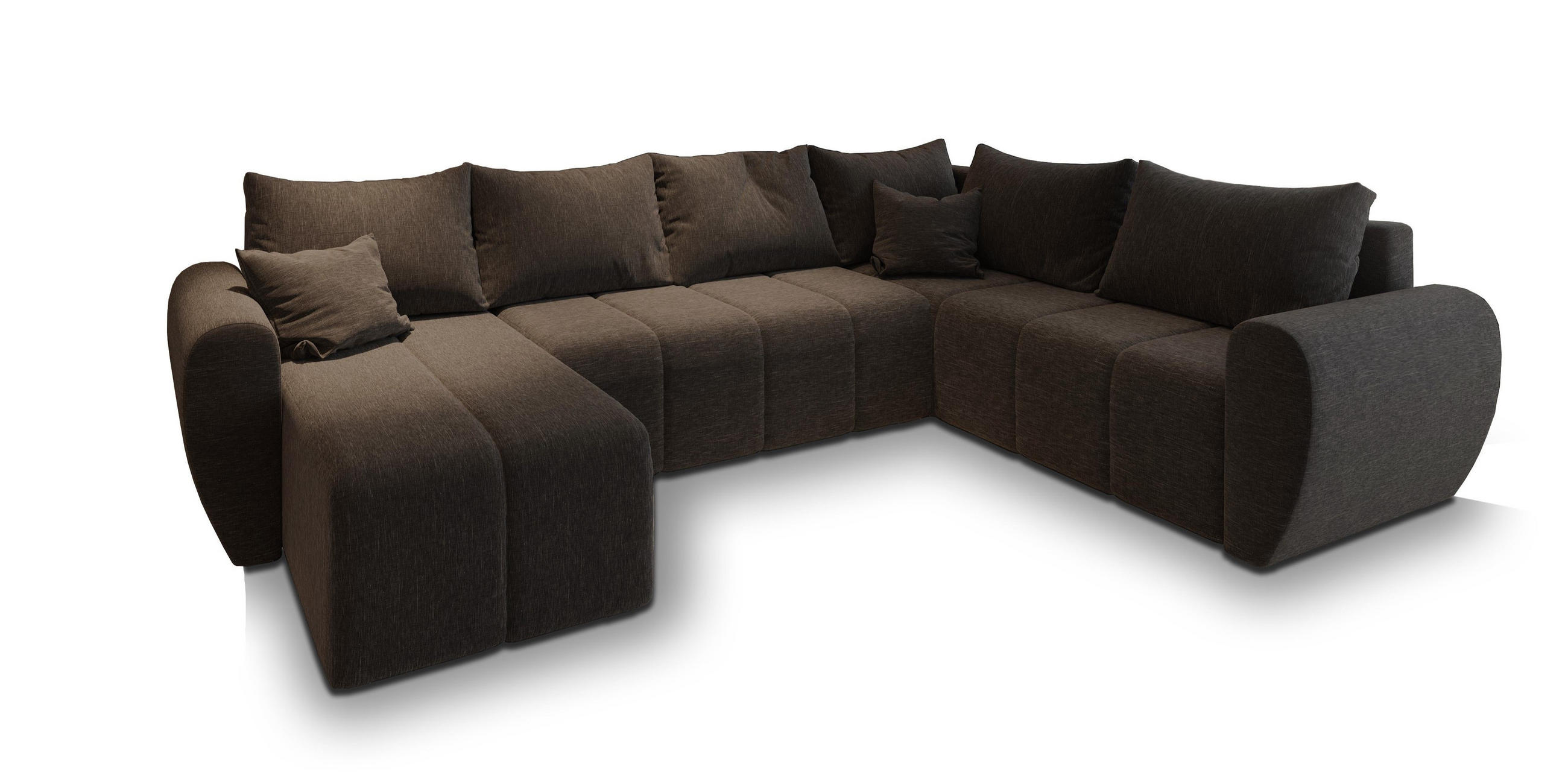 WOHNLANDSCHAFT MADISON XL R-S Braun Dünner Stoff mit Schlaffunktion - Braun, Holz (303/82/208cm) - MASSENO