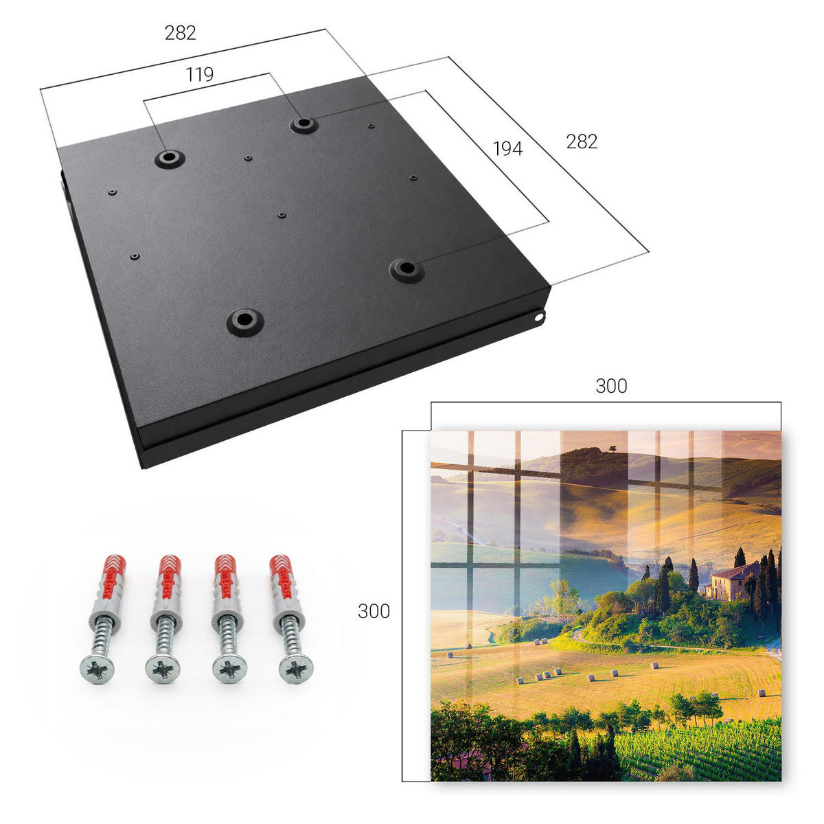 SCHLÜSSELBOX Schwarz 30x30 cm- Türöffnung nach rechts - Toskanische Idylle - Gelb, Metall (30/30/5cm) - TULUP