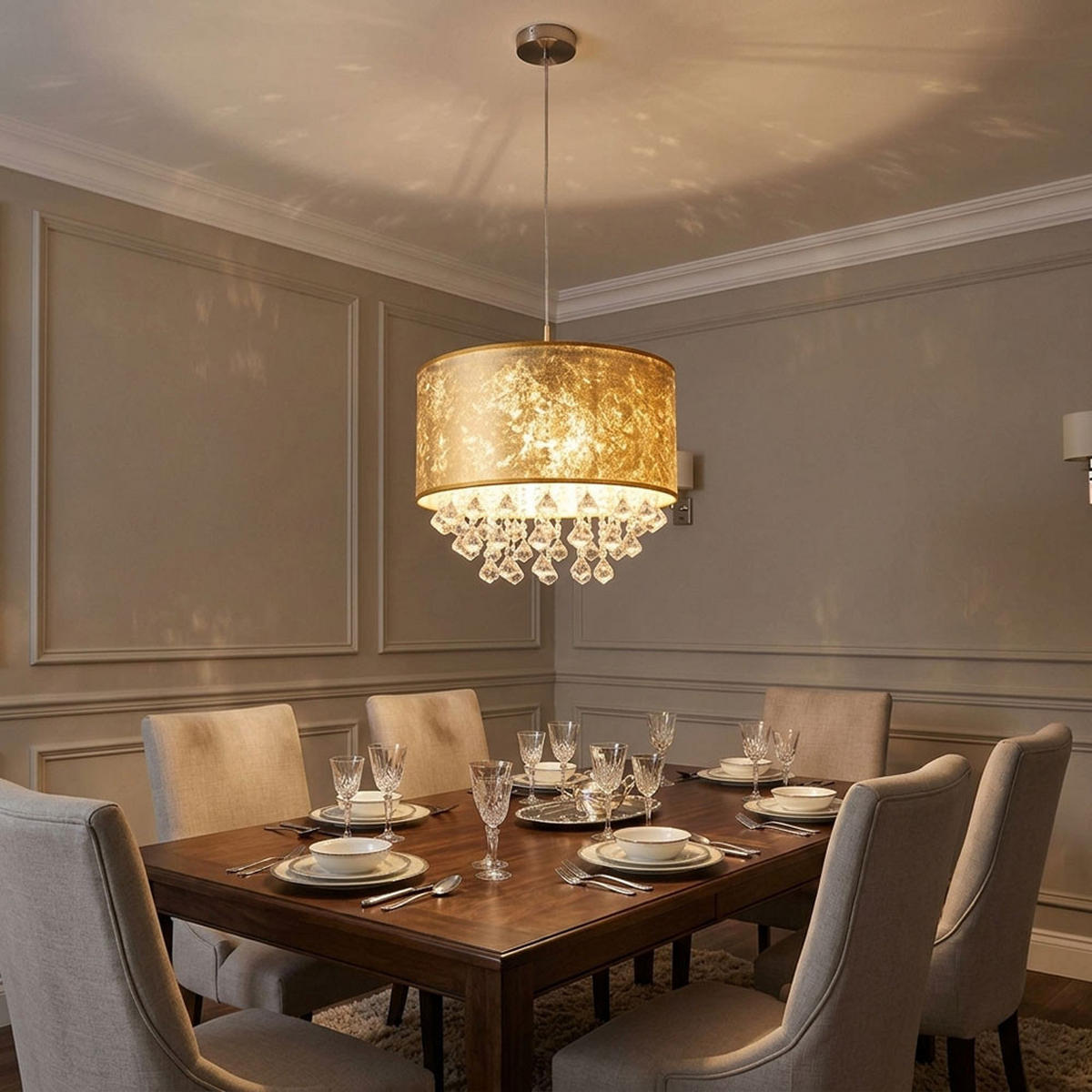 LED HÄNGELEUCHTE Kristalle Gold - Goldfarben, Metall (40/40/140cm) - Globo Lighting