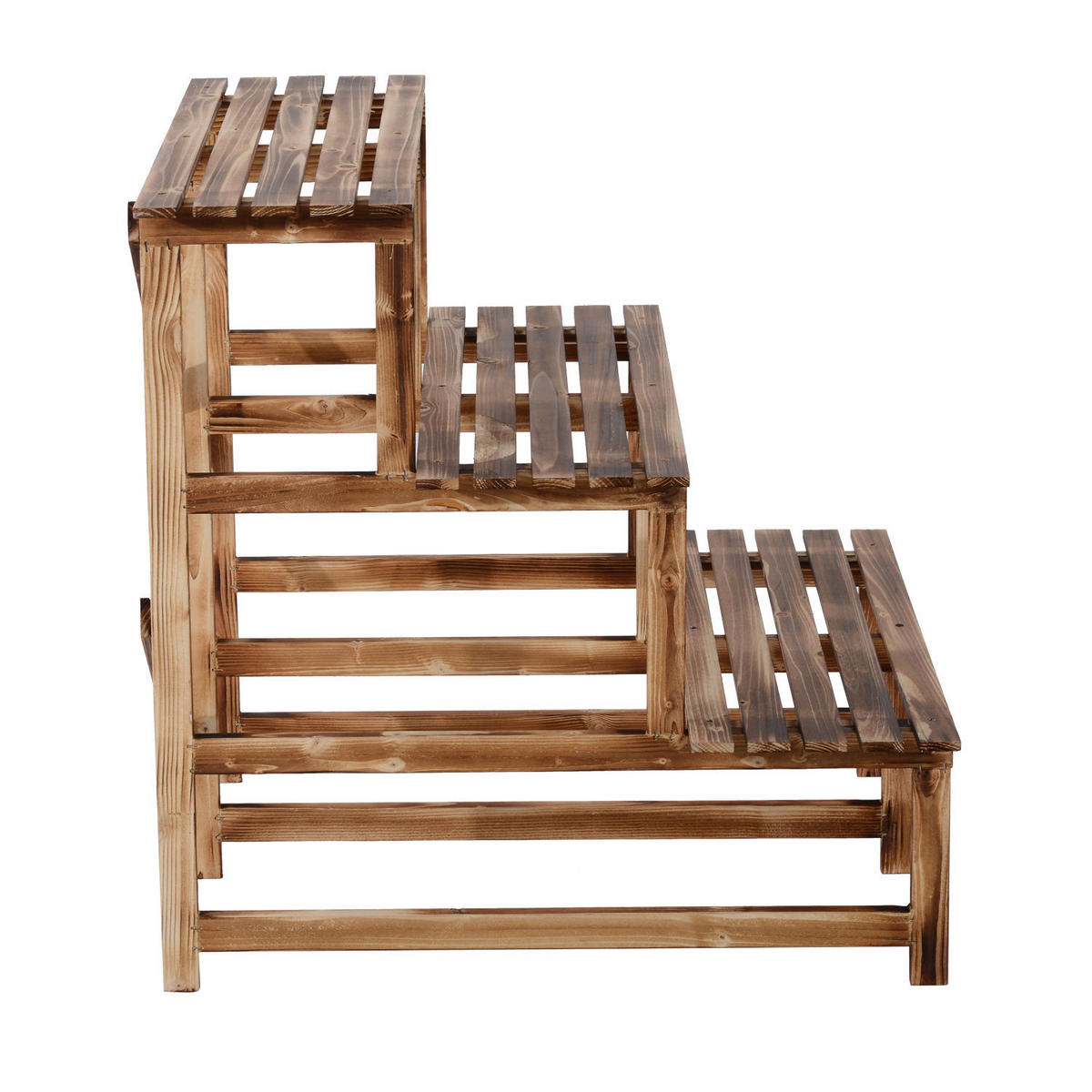 PFLANZENTREPPE Blumentreppe Blumenregal Pflanzregal, 3 Stufen, Tannenholz, Verkohlt - Dunkelbraun, Holz (80/78/80cm) - Outsunny