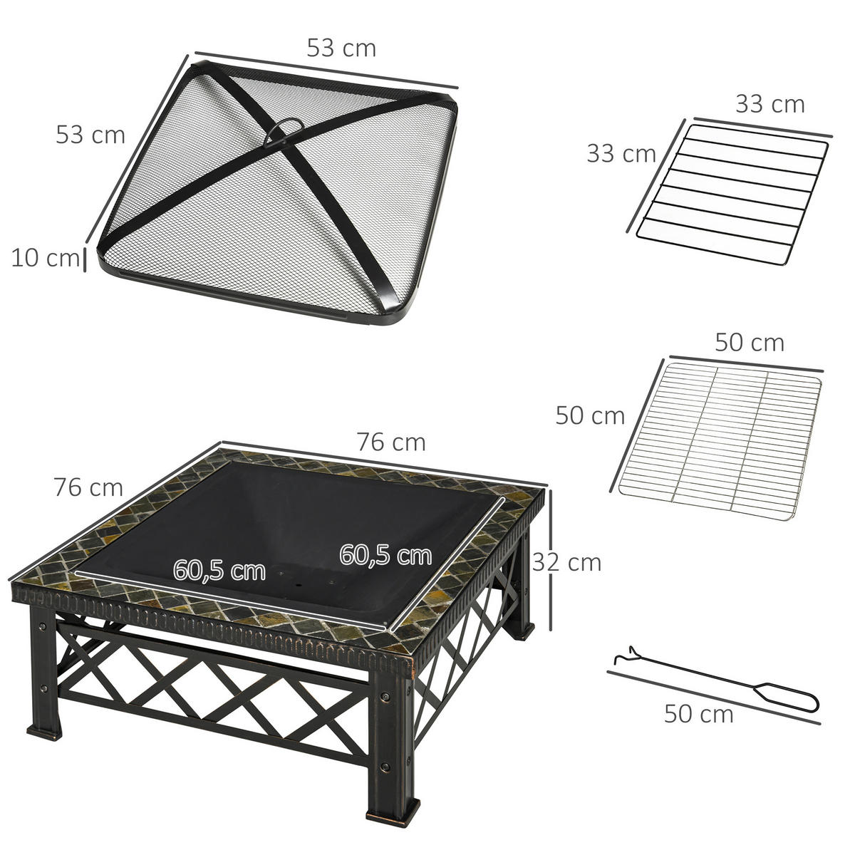 FEUERSCHALE, Schiefer, Stahl, Schwarz - Schwarz, Naturmaterialien/Metall (76/47/76cm) - Outsunny