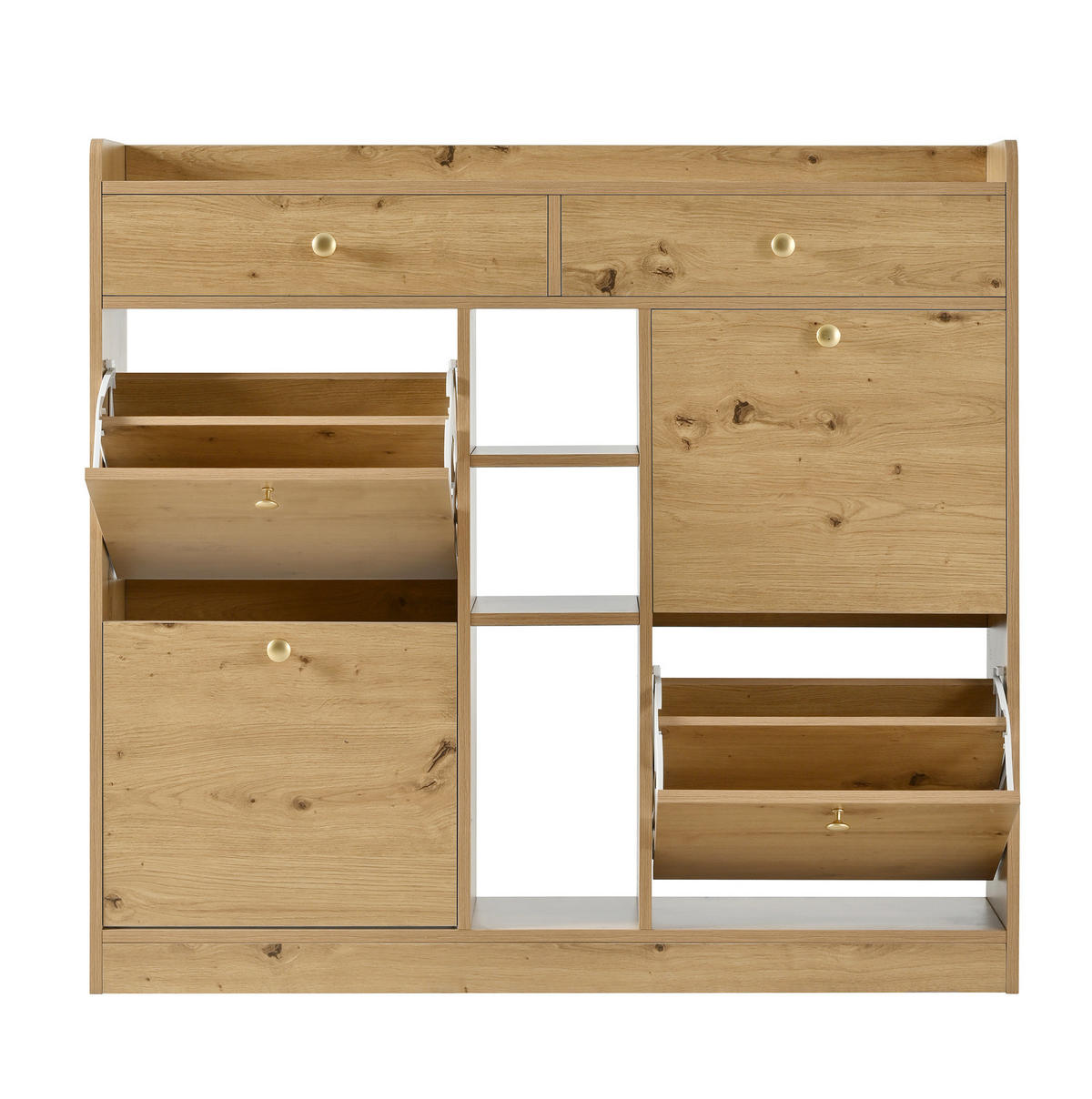 SCHUHSCHRANK 110/26/100 cm mit 4 Klappen und 2 Schubladen in Natur - Naturfarben, Holzwerkstoff (110/100/26cm) - BEAOK