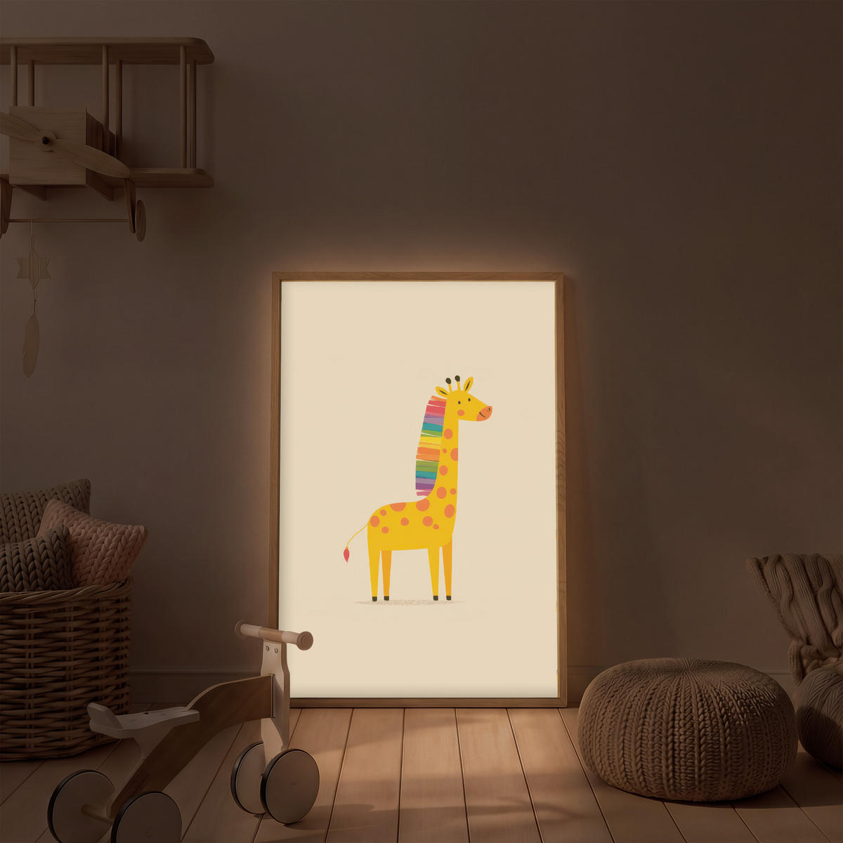 NÁSTĚNNÁ LAMPA S AKUMULÁTOREM Žirafa - Duhová hříva - béžová 70x100 cm - béžová, kompozitní dřevo (70/100/8cm) - OnlyWow