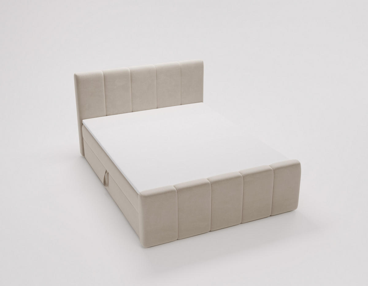 BOXBETT Berg Mit Matratze, Stoff Komodo Dunkelbeige 140x200 cm - Cappuccino, Holz (140/200cm) - Kaiser Möbel