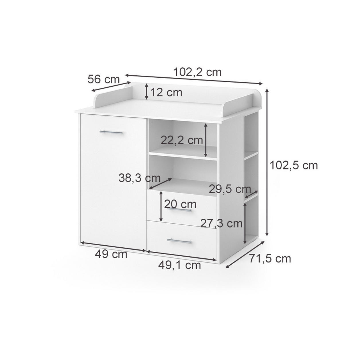 WICKELKOMMODE Lea Weiß 113 x 100 cm - Weiß, Holzwerkstoff (113/100/45cm) - Vicco