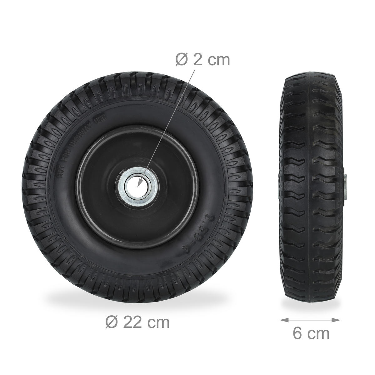 2XSCHUBKARRENRAD - Schwarz, Kunststoff/Metall (22/22/6.5cm) - Relaxdays