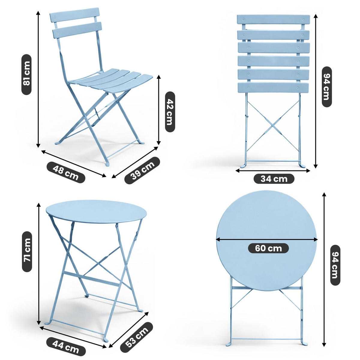 BALKONSET 3-er Set Metall Blau - Blau, Metall - Akord